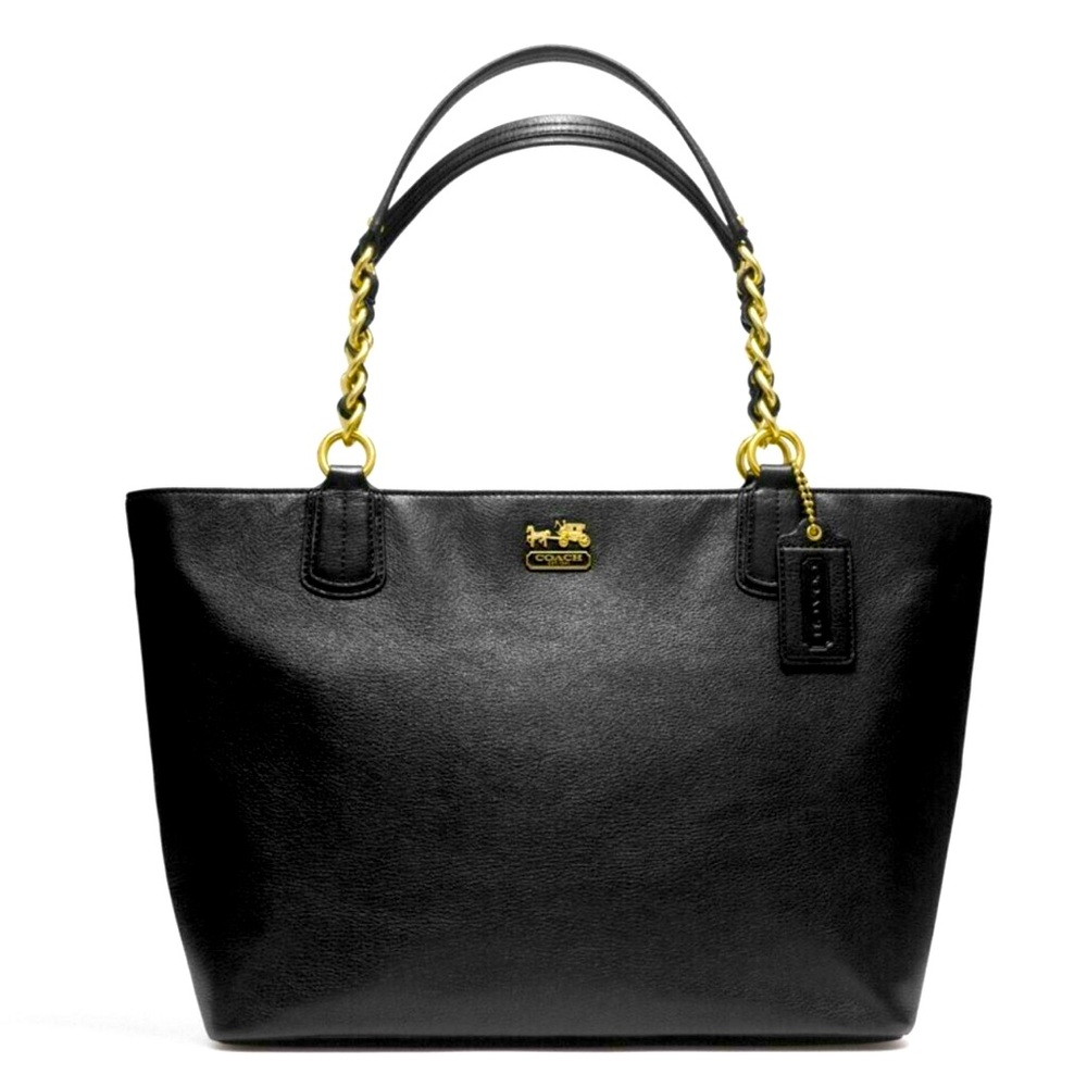 COACH MADISON 🖤💜BLACK💜🖤 PEBBLED LEATHER SHOULDER TOTE BAG 🌟EUC🌟 - Picture 16 of 17